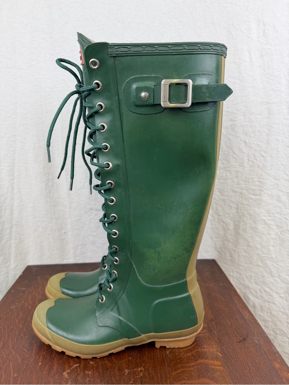 Hunter Women’s 7 Green Lace Up Tall Rubber Rain Boots Knee High circa 2010-2012 - Picture 4 of 16